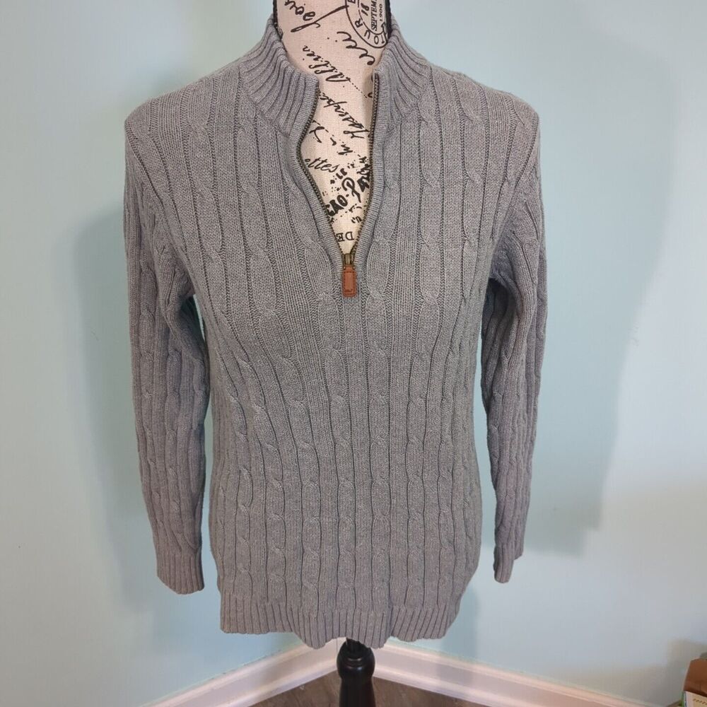 VINEYARD VINES Grey 1/4 Zip cotton Cable Knit Sweater youth large 16/18
